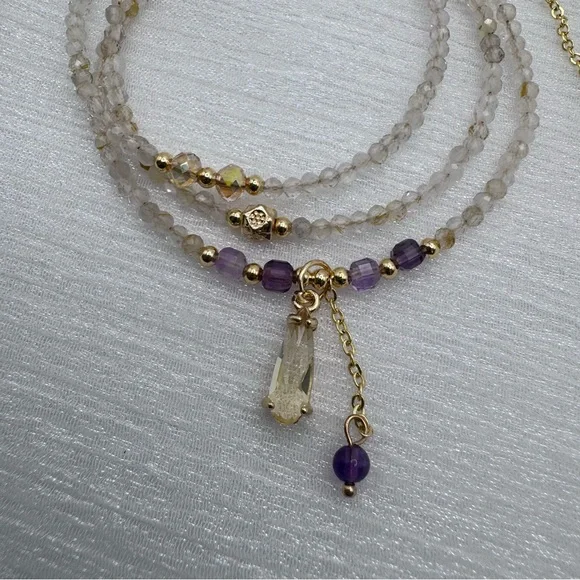Lemon Quartz and Amethyst Adjustable Necklace - Picture 5 of 5